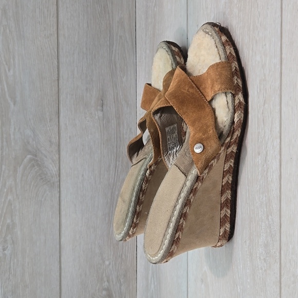 Ugg Australia Women 1689 Leather strap Sheepskin Wedge Sandals shoes sz 10 - Picture 2 of 13